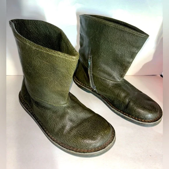 Trippen Leather Zip Up Green Boots Women Size 36 /US 6 Punk, Rock